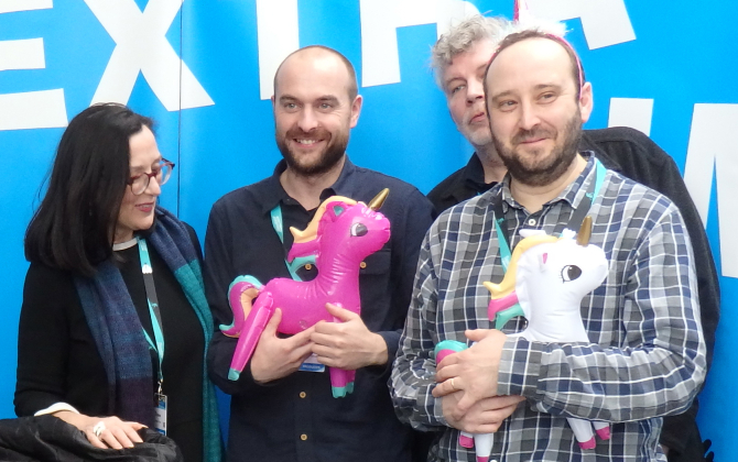 L'équipe du film Unicorn Wars à l'issue de la présentation au public de Cartoon Movie, à Bordeaux.