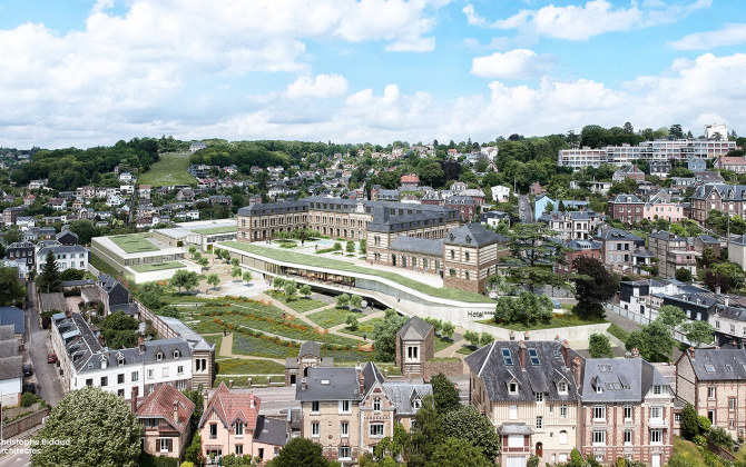 Le projet de réhabilitation de l'école normale d'institutrices à Rouen mené par la Matmut, comprend un hôtel "select service" 4* Hyatt Place, ainsi qu'un ensemble de bureaux et un parc urbain.