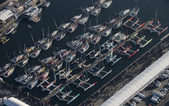Le village de la Route du Rhum 2014 sur le port de Saint Malo avait vu près d'une centaine de voiliers prendre le départ. Ils seront 124, le 4 novembre 2018.