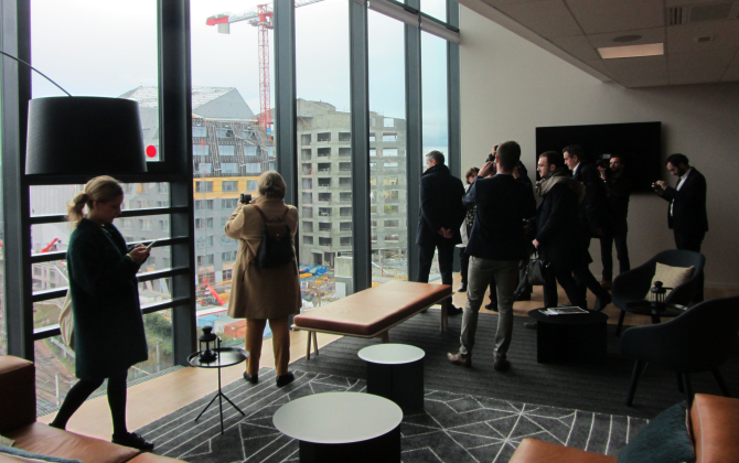 Vue depuis les bureaux rennais de l'entreprise Lodi, installée au 7e étage de l'immeuble Urban Quartz, au pied des TGV.