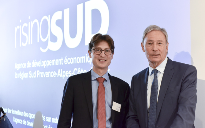 Bernard Deflesselles et Jean-François Royer, respectivement président et directeur général de RisingSud, l’agence de développement économique régionale.