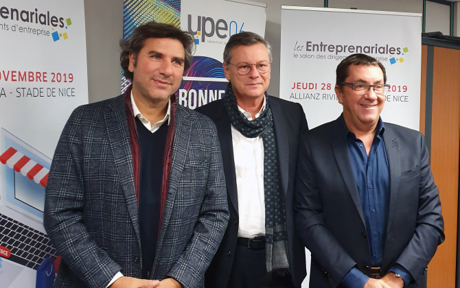 De gauche à droite, Thierry Teboul, vice-président commerce à l'UPE06, Philippe Renaudi, président, et Bruno Valentin, vice-président, ont présenté la 18e édition des Entreprenariales, le salon annuel des dirigeants d'entreprise des les Alpes-Maritimes.