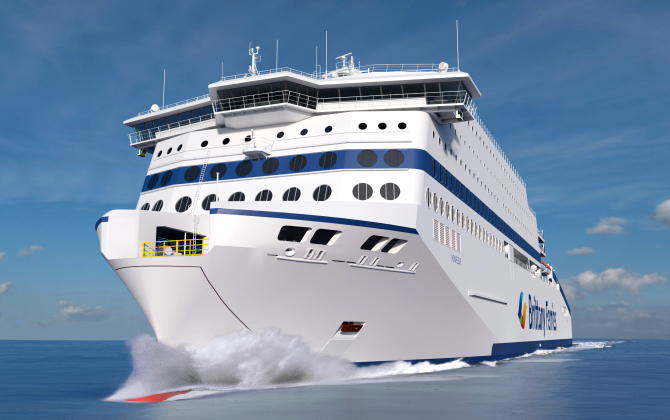 Le Honfleur, le futur navire GNL de Brittany Ferries.
