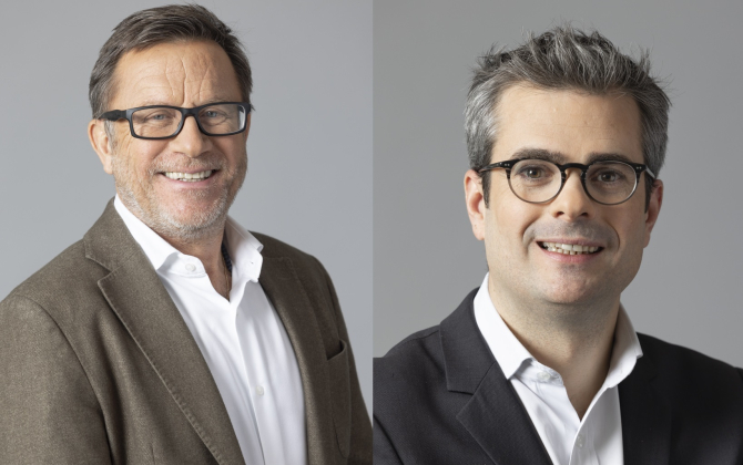 Yves Claude (à gauche) et Philippe Brochard constituent le nouveau tandem à la tête d’Auchan Retail France, respectivement en qualité de président et de directeur général.