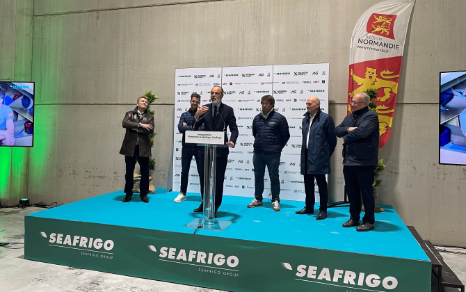 Édouard Philippe, maire du Havre, a salué "une des plus belles réussites du territoire", lors de l’inauguration de la nouvelle plateforme logistique de Seafrigo, le 4 novembre 2021.