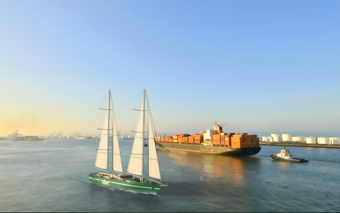 Le voilier-cargo de 81 mètres reste plus petit qu’un porte-conteneurs mais permet un transport décarboné de marchandises.