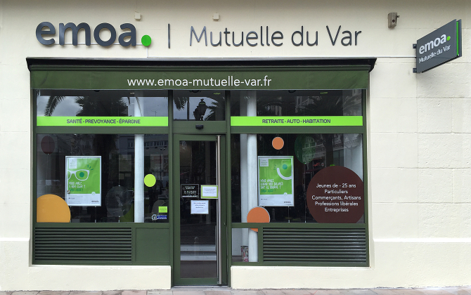 Emoa Mutuelle du Var compte neuf agences dans le Var, à Sanary-sur-Mer, Six-Fours-les-Plages, La Seyne-sur-Mer, Toulon, La Valette-du-Var, Hyères, Brignoles, Draguignan et Fréjus.
