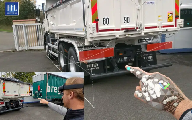 Une application permettant de mesurer les cotes d’un camion à homologuer, grâce à un casque de réalité mixte.