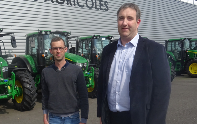 Fabien Jouan (à gauche) et Pierre Sardat, les deux directeurs généraux de MS Équipement, revendiquent une part de marché de 25 % des ventes de tracteurs sur les départements Côtes-d'Armor, Ille-et-Vilaine et Morbihan.