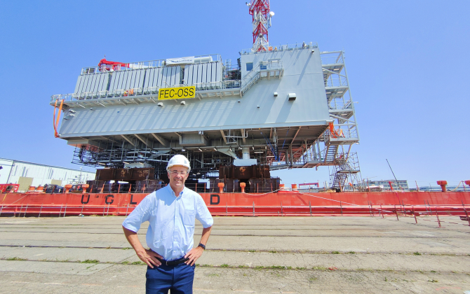 Frédéric Grizaud, directeur d’Atlantique Offshore Energy, la division dédiée aux Énergies Marines de Chantiers de l’Atlantique. 250 entreprises participent à la construction d’une sous-station électrique.