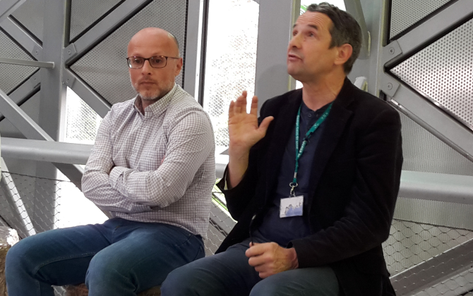 À droite Thierry Mandon, l’ancien directeur de la Cité du Design en compagnie de Dominique Paret, nommé à la direction de Cité Services en 2021. Les deux hommes avaient collaboré sur l’organisation de la Biennale du Design 2019.