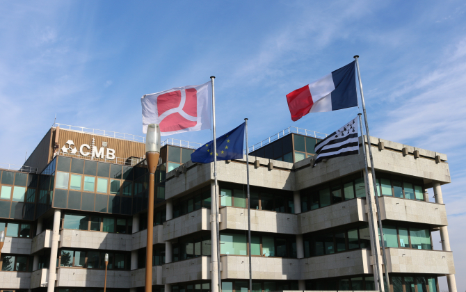 Le siège du groupe bancaire Crédit Mutuel Arkéa à Brest.