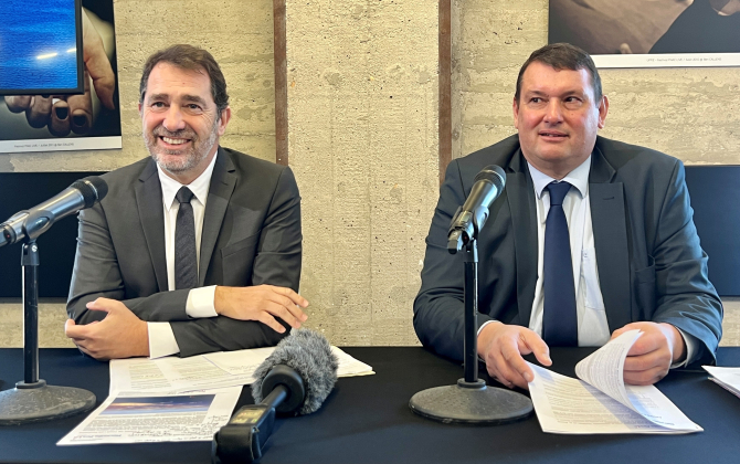 Christophe Castaner, président du conseil de surveillance, et Hervé Martel, président du directoire du Grand port maritime de Marseille.