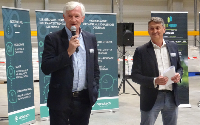 Patrice Étienne, président de Winfarm, et Yann Renouvel, directeur d’Alphatech, ont inauguré l’extension du bâtiment le 21 avril.
