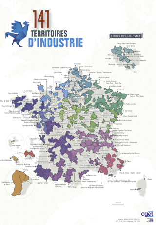 Carte des 141 territoires d'industrie en mai 2019.