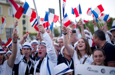 La délégation française lors des Jeux Européens du sport d'entreprise à Riccione ( Italie) en 2015. 