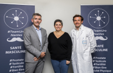 Camilla Belbeoc’h, la nouvelle directrice générale de la Clinique urologique Nantes Atlantis, encadrée par les docteurs Eric Potiron (à gauche) et Pierre Nevoux.
