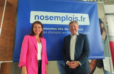 Christelle Morançais, présidente de la région Pays de la Loire, et Eric Yvain, DG de Saunier Duval, lors de la présentation de la plateforme nosemplois.fr