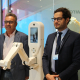 De g. à dr : Francis Faroy, chirurgien vasculaire à l’Hôpital privé Saint-Martin de Caen ; Jean-Marc Escalettes, Directeur Orange Grand Ouest ; Iliès Zaoui, fondateur de Conscience Robotics, présentent le robot de télémédecine Médian.