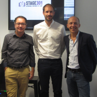 Les associés fondateurs de Stage301, « l’École de demain ». De gauche à droite, Antoine Péculier (Stage301), Olivier Méril (MV Group), Matthieu Beucher (Klaxoon) et Jérôme Armbruster (HelloWork).