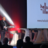 Damien Castelain a dévoilé "Hello Lille", la nouvelle marque territoriale lilloise, lors des premières Rencontres métropolitaines de l'économie, le 15 novembre. 