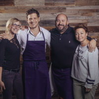 Claire Brillet, Franck Delhoum, Floriant Rémont et Mai Delhoum, fondateurs du restaurant lyonnais "Le Bistrot du Potager"
