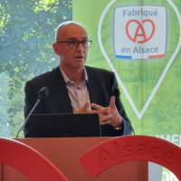 Frédéric Bierry, le président de la Collectivité européenne d’Alsace et président de l’Adira, a présenté la marque Fabriqué en Alsace lundi 13 septembre 2021.